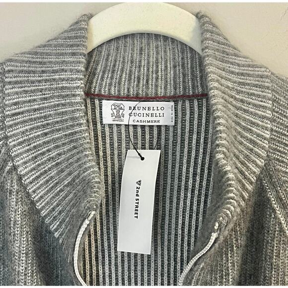 Brunello Cucinelli Cashmere Vanisé English Rib Cardigan w/Zipper IT 62 US XXL - Picture 8 of 16
